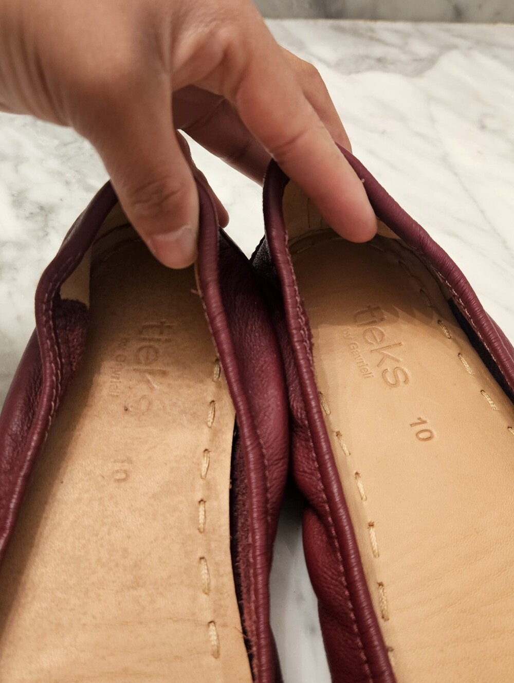 Tieks Burgundy Leather Ballet Flats with Teal Trim - Picture 8 of 9